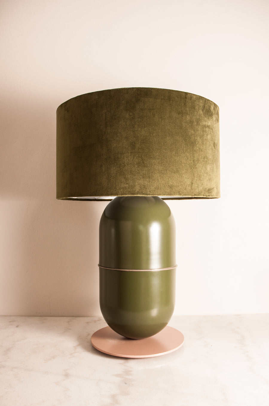 Cocoon Lamp - Olive Green & Pink